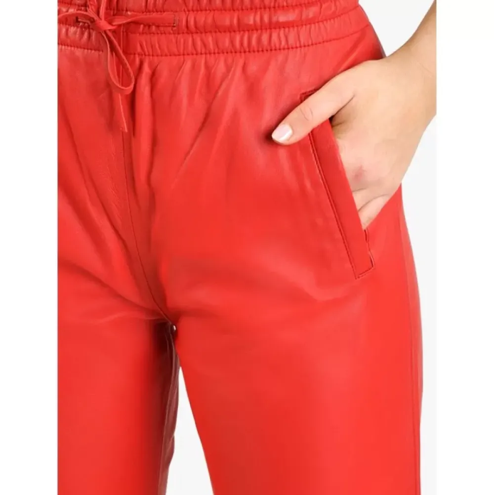 Trousers*OAKWOOD Gift Dark Red - Genuine Leather Jogpants