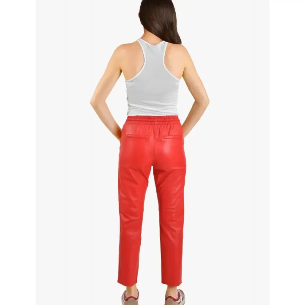 Trousers*OAKWOOD Gift Dark Red - Genuine Leather Jogpants