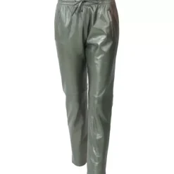 Trousers*OAKWOOD Gift Metal Dark Green - Genuine Leather Jogpants