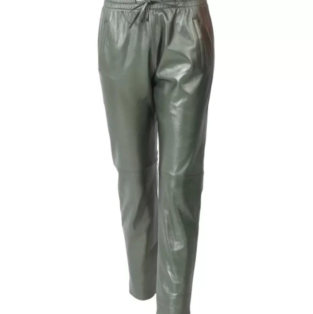 Trousers*OAKWOOD Gift Metal Dark Green - Genuine Leather Jogpants