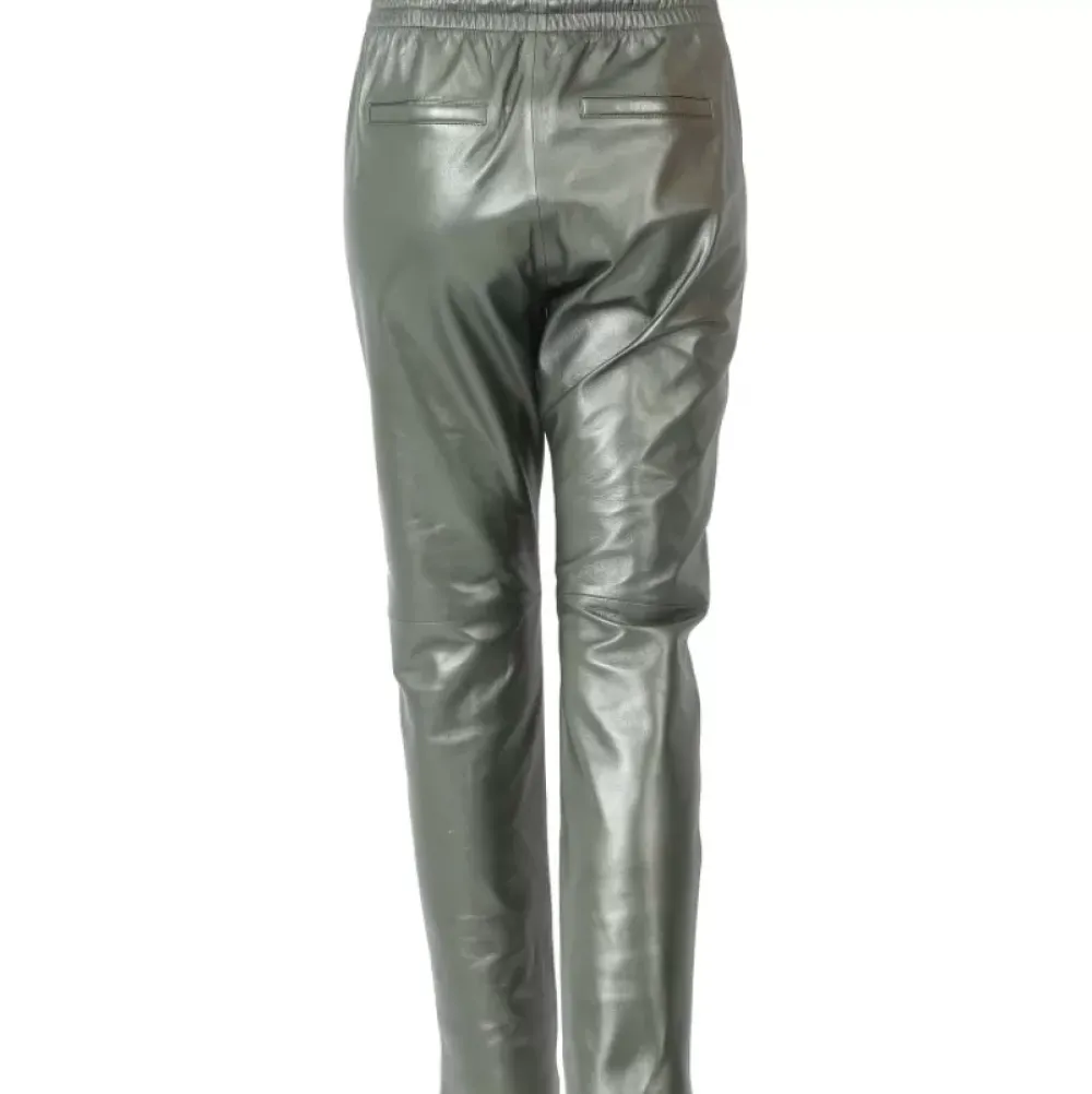 Trousers*OAKWOOD Gift Metal Dark Green - Genuine Leather Jogpants