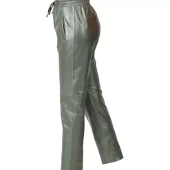 Trousers*OAKWOOD Gift Metal Dark Green - Genuine Leather Jogpants