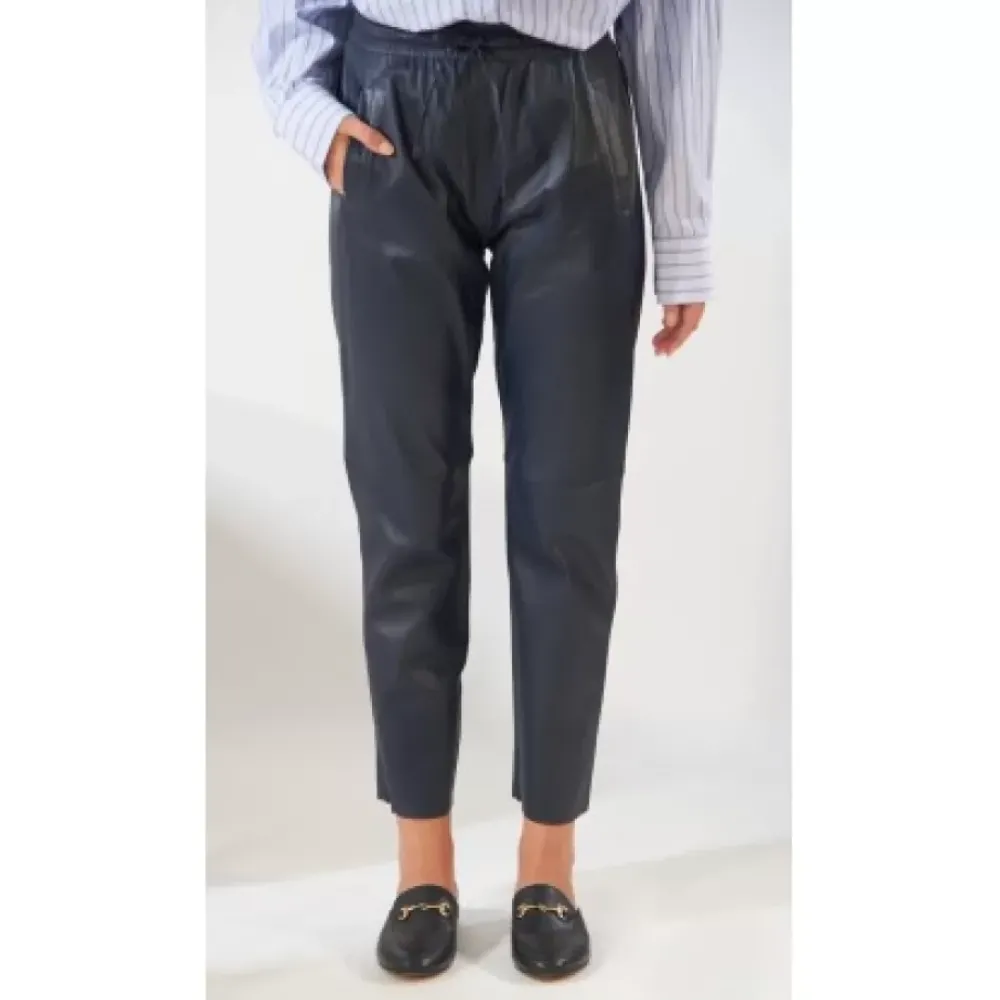 Trousers*OAKWOOD Gift Navy Blue - Genuine Leather Jogpants
