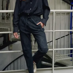 Trousers*OAKWOOD Gift Navy Blue - Genuine Suede Leather Jogpants