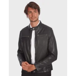 Jackets*OAKWOOD Gilles 6 Black - Genuine Leather Jacket With Press Buttoned Mandarin Collar