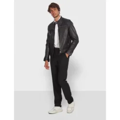 Jackets*OAKWOOD Gilles 6 Black - Genuine Leather Jacket With Press Buttoned Mandarin Collar
