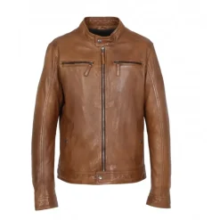 Jackets*OAKWOOD Gilles 6 Cognac - Genuine Leather Jacket With Press Buttoned Mandarin Collar