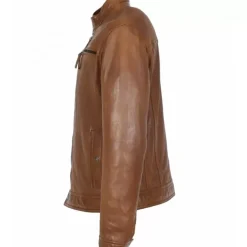 Jackets*OAKWOOD Gilles 6 Cognac - Genuine Leather Jacket With Press Buttoned Mandarin Collar