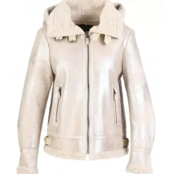 Biker Jackets*OAKWOOD Gloria Platinum - Short Bomber Jacket In Faux Shearling With Hood