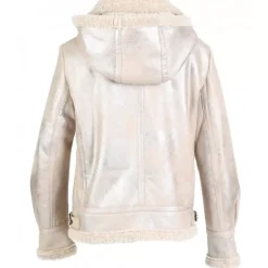 Biker Jackets*OAKWOOD Gloria Platinum - Short Bomber Jacket In Faux Shearling With Hood