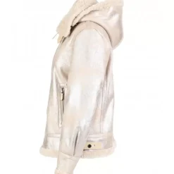 Biker Jackets*OAKWOOD Gloria Platinum - Short Bomber Jacket In Faux Shearling With Hood