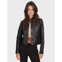 Jackets*OAKWOOD Grace Black - Genuine Leather Short Jacket With Buttons