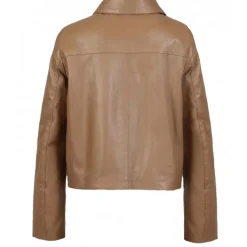 Jackets*OAKWOOD Grace Coffee - Genuine Leather Short Jacket With Buttons