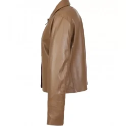 Jackets*OAKWOOD Grace Coffee - Genuine Leather Short Jacket With Buttons