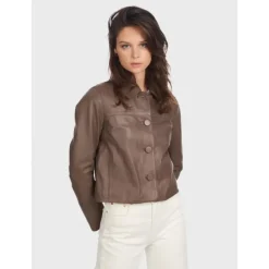Jackets*OAKWOOD Grace Smoke - Genuine Leather Short Jacket With Buttons