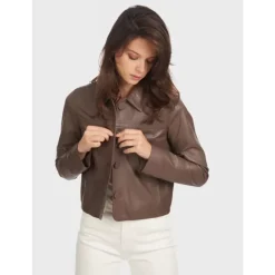 Jackets*OAKWOOD Grace Smoke - Genuine Leather Short Jacket With Buttons