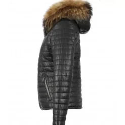 Downjackets*OAKWOOD Happy Black - Real Fur Hooded Genuine Leather Jacket