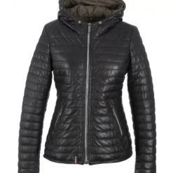 Downjackets*OAKWOOD Happy Black - Real Fur Hooded Genuine Leather Jacket