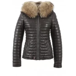 Downjackets*OAKWOOD Happy Brown - Real Fur Hooded Genuine Leather Jacket