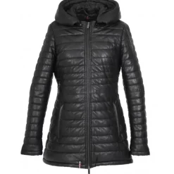 Downjackets*OAKWOOD Hopper Black - Mid-Long Genuine Leather Down Jacket Lapel Hood