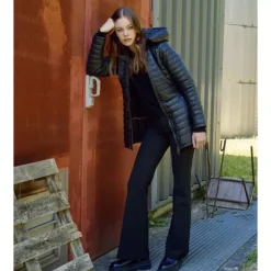 Downjackets*OAKWOOD Hopper Black - Mid-Long Genuine Leather Down Jacket Lapel Hood