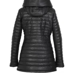 Downjackets*OAKWOOD Hopper Black - Mid-Long Genuine Leather Down Jacket Lapel Hood