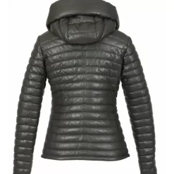 Downjackets*OAKWOOD Hyper Dark Khaki - Short Genuine Leather Down Jacket Lapel Hood