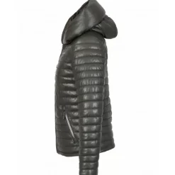 Downjackets*OAKWOOD Hyper Dark Khaki - Short Genuine Leather Down Jacket Lapel Hood