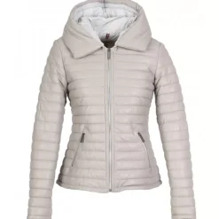 Downjackets*OAKWOOD Hyper Light Grey - Short Genuine Leather Down Jacket Lapel Hood