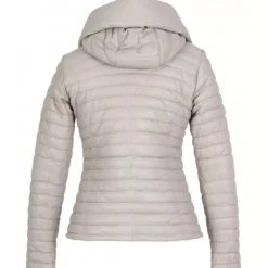 Downjackets*OAKWOOD Hyper Light Grey - Short Genuine Leather Down Jacket Lapel Hood