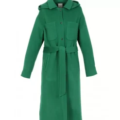 Coats*OAKWOOD Impulsion Green - Long Oversized Blended Wool Coat Removable Hood & Tie Belt