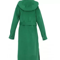 Coats*OAKWOOD Impulsion Green - Long Oversized Blended Wool Coat Removable Hood & Tie Belt