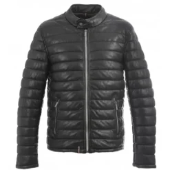 Down Jackets*OAKWOOD Julien Black - Genuine Leather Down Jacket With Press Buttoned Mandarin Collar