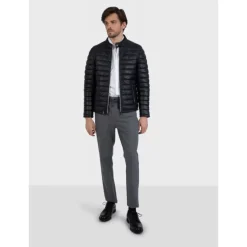 Down Jackets*OAKWOOD Julien Black - Genuine Leather Down Jacket With Press Buttoned Mandarin Collar