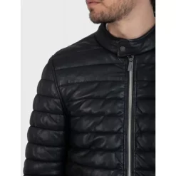 Down Jackets*OAKWOOD Julien Black - Genuine Leather Down Jacket With Press Buttoned Mandarin Collar