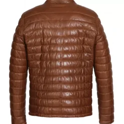 Jackets*OAKWOOD Julien Cognac - Genuine Leather Down Jacket With Press Buttoned Mandarin Collar