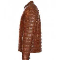 Jackets*OAKWOOD Julien Cognac - Genuine Leather Down Jacket With Press Buttoned Mandarin Collar