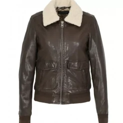Biker Jackets*OAKWOOD Karma Brown - Genuine Washed Leather Jacket With Removable Fake Fur Collar