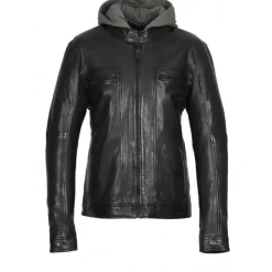 Jackets*OAKWOOD Kingsley Black - Genuine Leather Jacket With Washed Effects & Removable Hood
