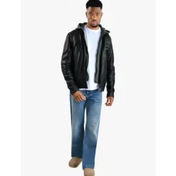 Jackets*OAKWOOD Kingsley Black - Genuine Leather Jacket With Washed Effects & Removable Hood