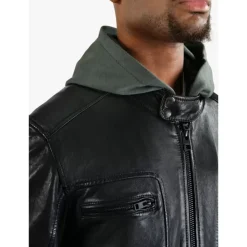 Jackets*OAKWOOD Kingsley Black - Genuine Leather Jacket With Washed Effects & Removable Hood