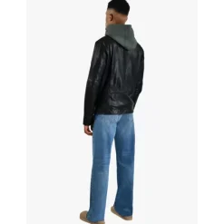 Jackets*OAKWOOD Kingsley Black - Genuine Leather Jacket With Washed Effects & Removable Hood