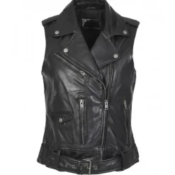 Vests*OAKWOOD Kylie 6 Noir - Sleeveless Biker Jacket In Genuine Leather