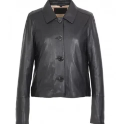 Jackets*OAKWOOD Leslie Black - Short Genuine Leather Jacket With Shirt Collar