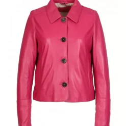 Jackets*OAKWOOD Leslie Fushia - Short Genuine Leather Jacket With Shirt Collar