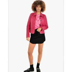 Jackets*OAKWOOD Leslie Fushia - Short Genuine Leather Jacket With Shirt Collar