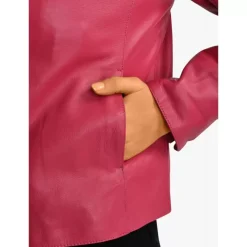 Jackets*OAKWOOD Leslie Fushia - Short Genuine Leather Jacket With Shirt Collar