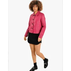 Jackets*OAKWOOD Leslie Fushia - Short Genuine Leather Jacket With Shirt Collar