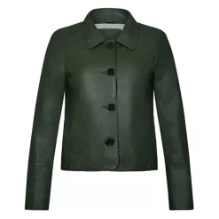 Jackets*OAKWOOD Leslie Kaki - Short Genuine Leather Jacket With Shirt Collar