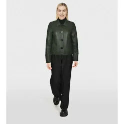 Jackets*OAKWOOD Leslie Kaki - Short Genuine Leather Jacket With Shirt Collar